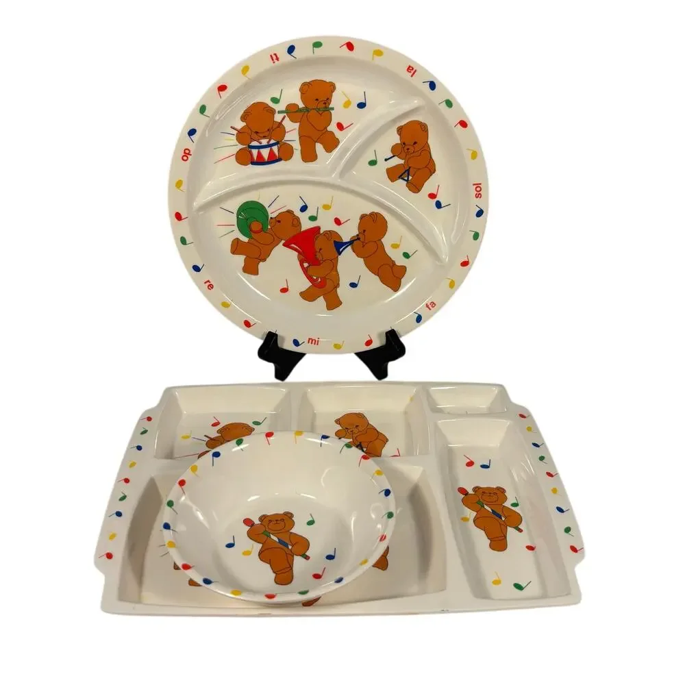 Anacapa Teddy Bear Band Vintage 1987 Melamine Kids Dish Set 3 Platter Tray Bowl